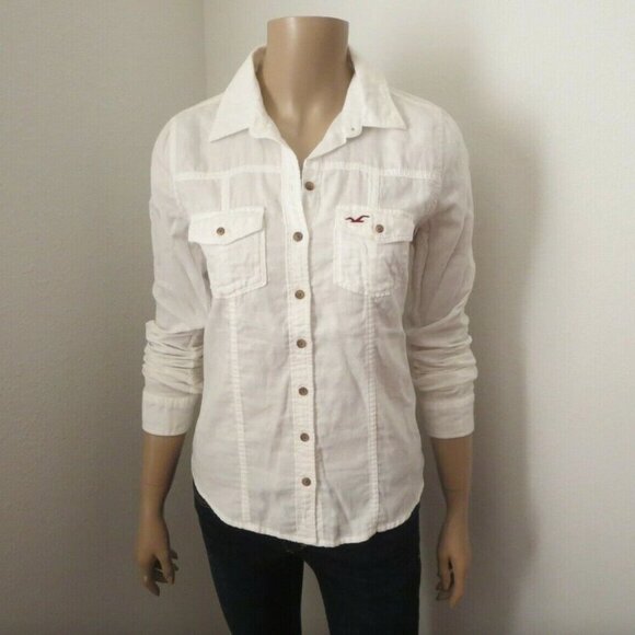 Hollister Womens White Solid Button Down Shirt Size Small - Picture 1 of 4